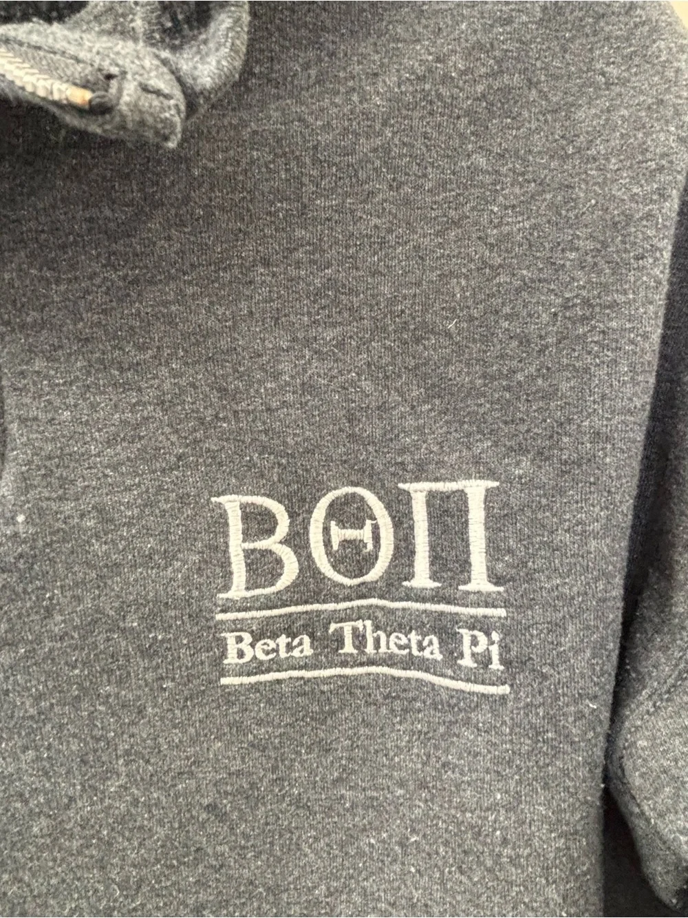 Beta Theta Pi Charcoal Gray Quarter-Zip Sweatshirt with White Crest